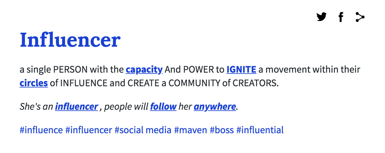 screenshot of definition of influencer